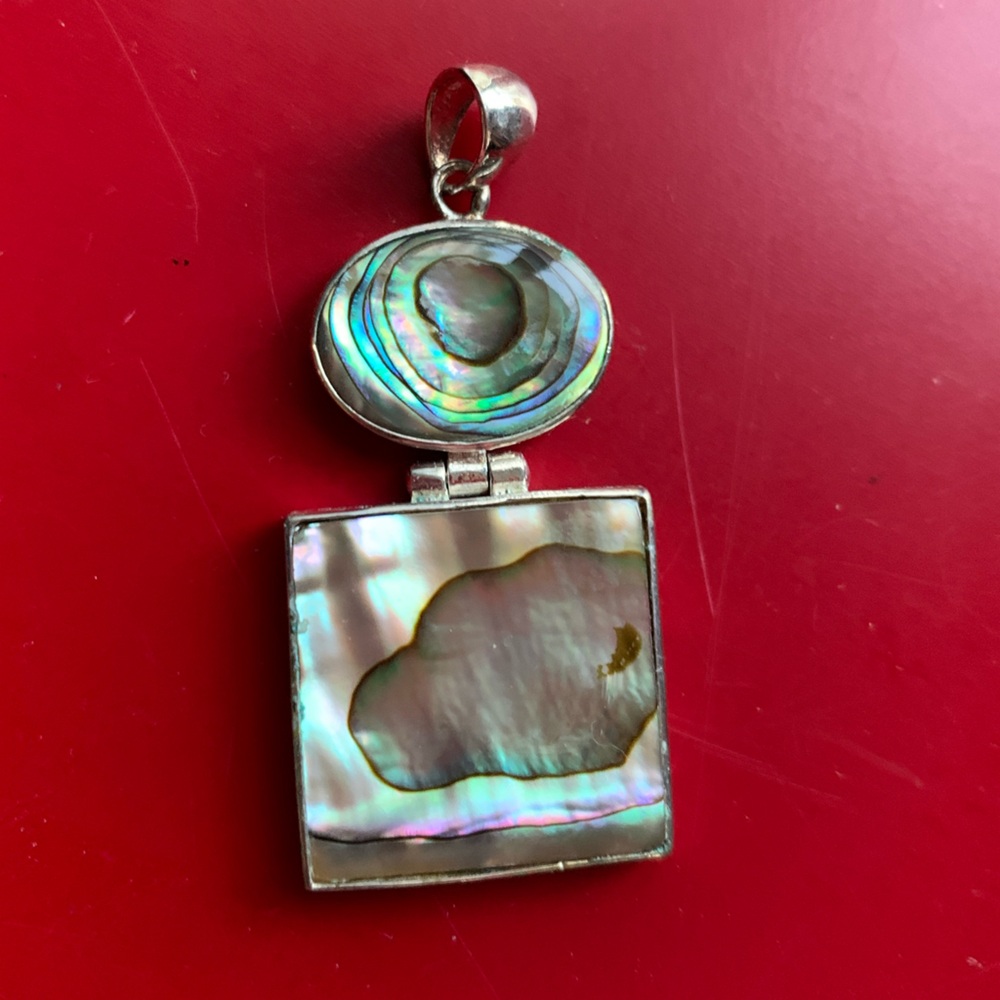 Silver Abalone Shell Square Pendant Necklace - Iridescent Brown